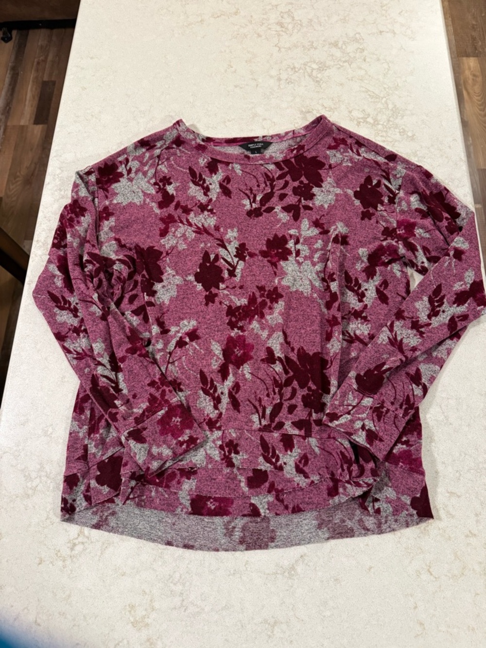 Vera Wang Pink Floral Long Sleeve Pullover Blouse Large